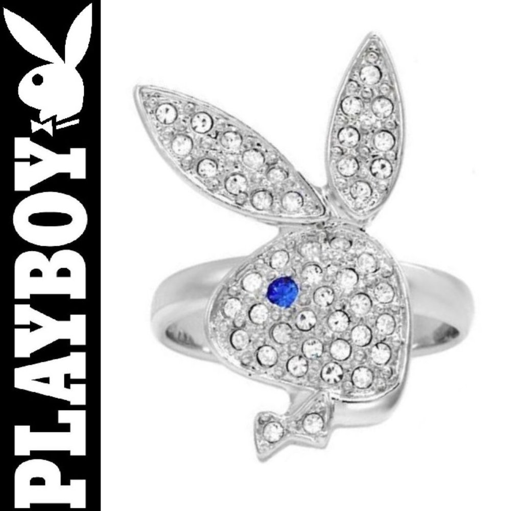 Playboy Bunny Ring Swarovski Crystal Logo Silver Plated y2k NEW NWT NIB RARE HTF